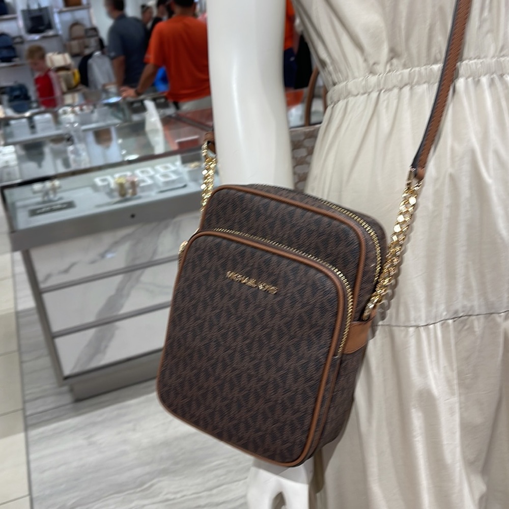 Michael Kors Jet Set Travel NS Chain Medium Logo Crossbody Bag Brown Color - Picture 16 of 16